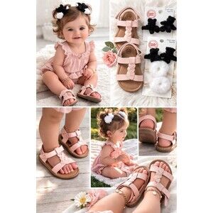 Toddler's size 8 pink sandles and hair bows. Bundle
